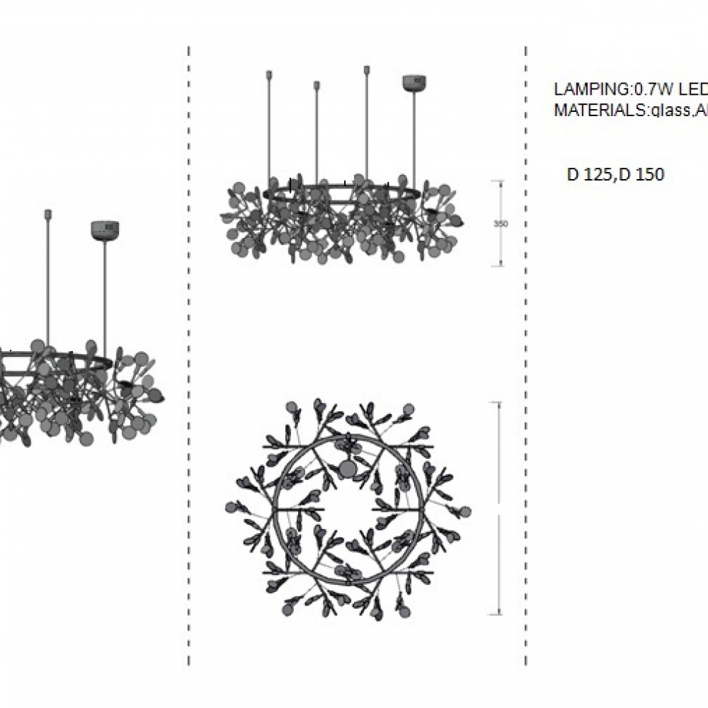 Люстра Heracleum the Big O D125 162 x 0,7Вт медный DE17497